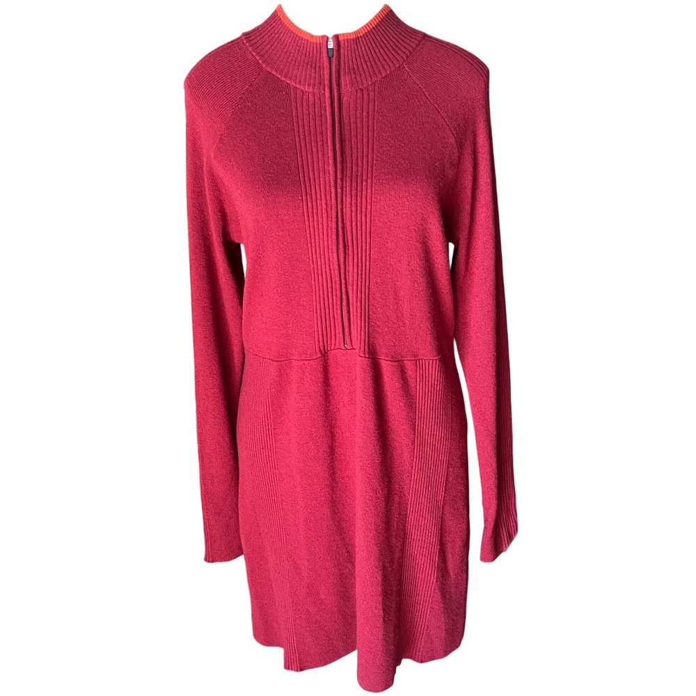 Aventura Women's M Red Merino Wool Blend Ribbed Knit Dress Long Sleeve‎ Winter